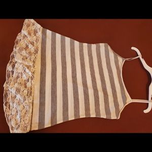 White and grey striped tank with lace and studs